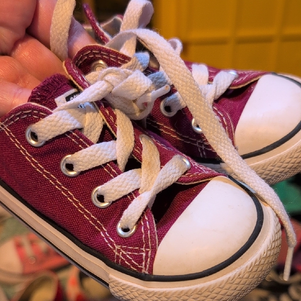 Converse Red and White Canvas Sneakers Classic Low-Top Design